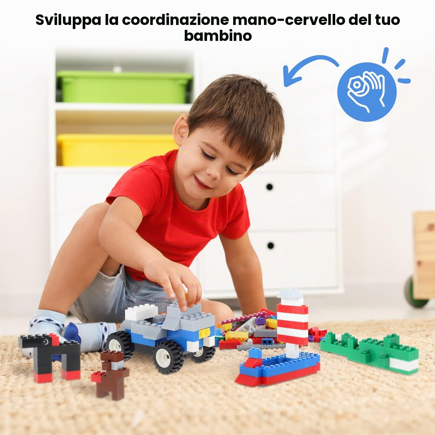 WYSWYG Set di 1200 pezzi di mattoncini - Compatibili, set di mattoncini di base, adatto a ragazzi e ragazze di 6 anni e più