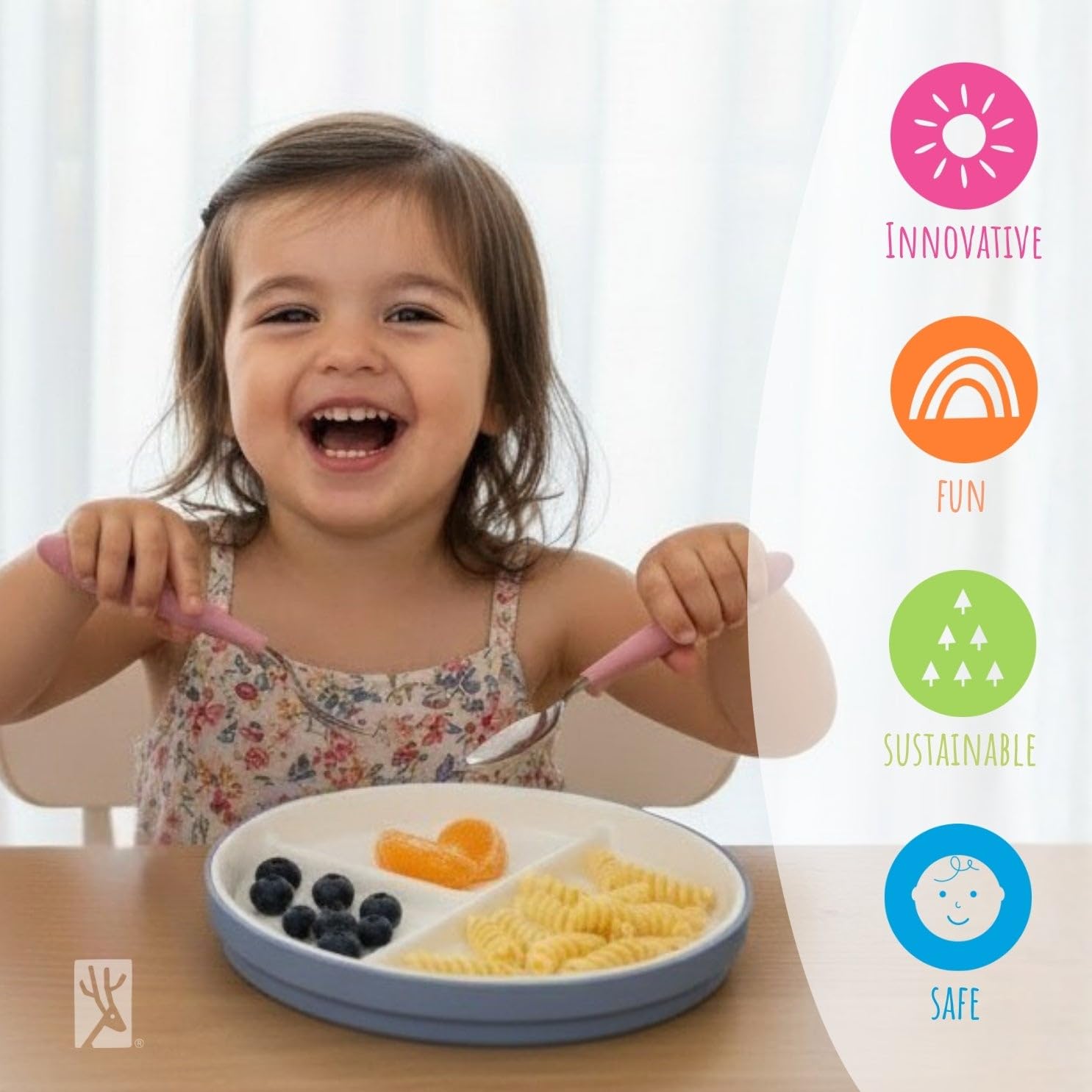 Elk and Friends ZLYSYCM Kids Porcelain White Plates with Silicone Sleeves | Divided Plates | Suitable for Kids/Toddlers | Microwave & Dishwasher Safe | Non Slip | Snack Dishes
