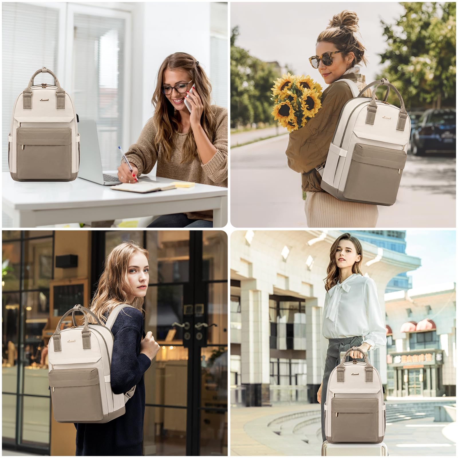 Mochila para laptop para mujer, bonita mochila para laptop con puerto USB, mochila de viaje impermeable, Caqui - Beige, Mochila para laptop 7