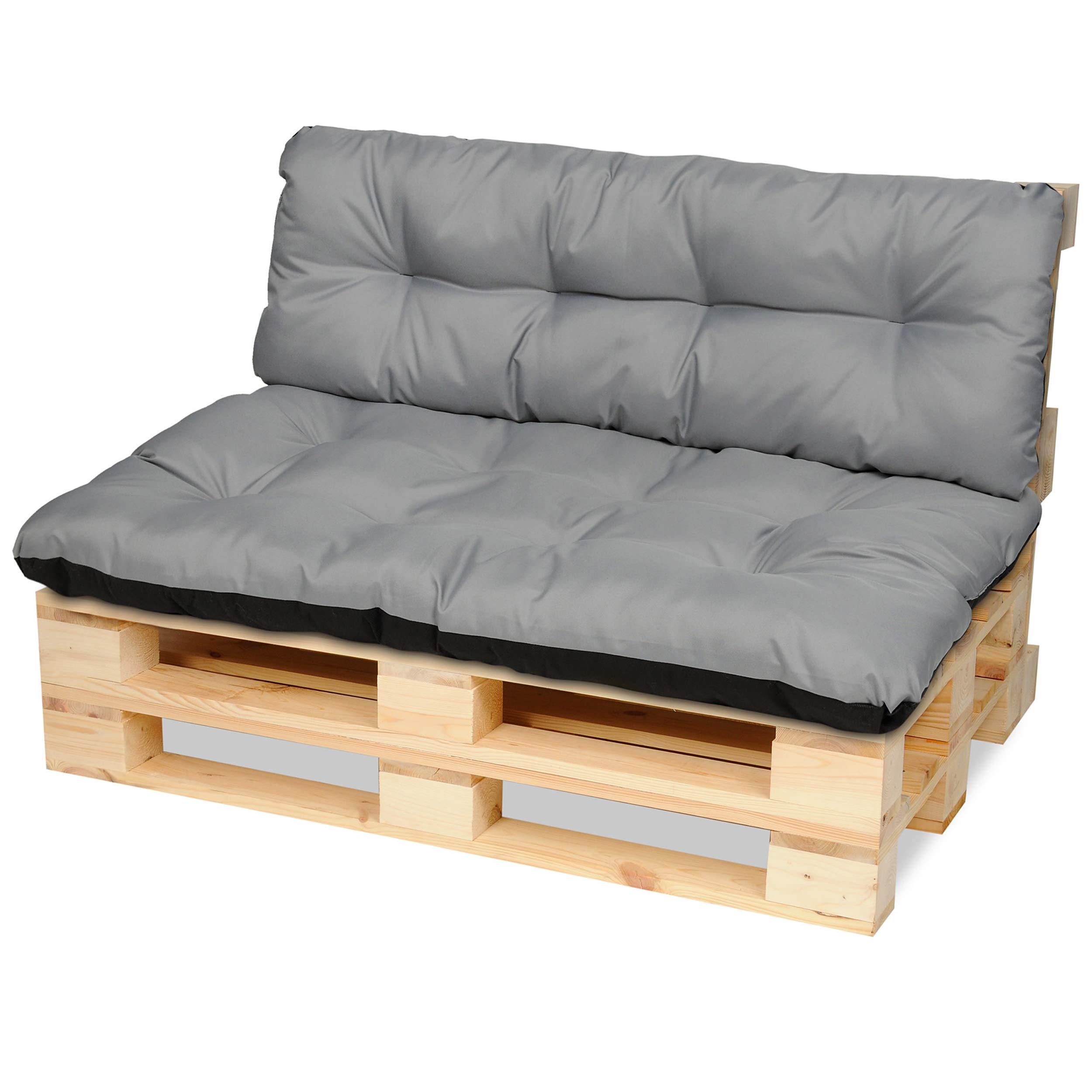 SuperKissen24. Cuscino per Bancale Divano Pallet 120x80 cm con Schienale 120x38 cm Seduta Impermeabile e Comodo per Divanetti da Esterno - Grigio