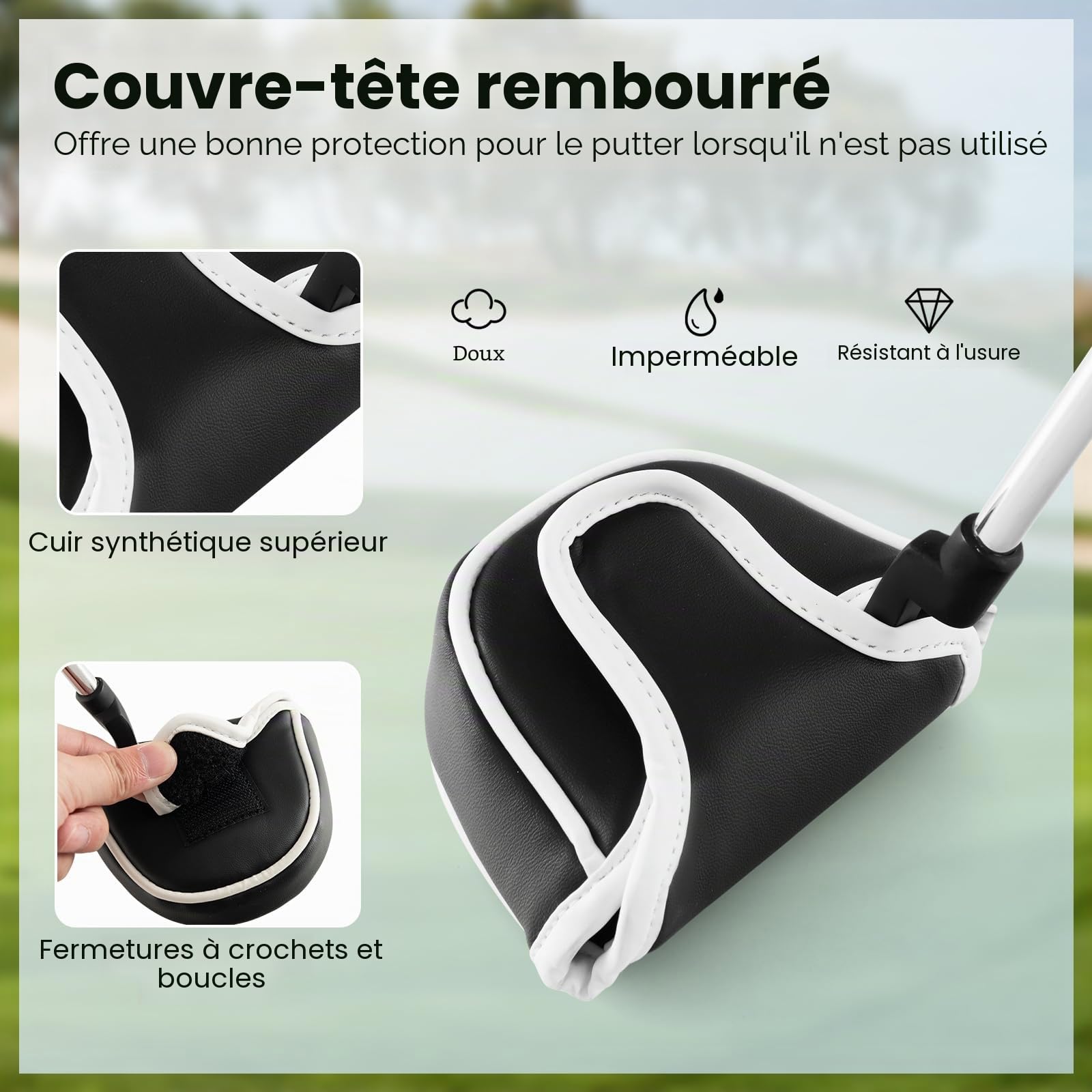 LIFEZEAL Putter de Golf 89 cm, Club de Golf Putter Portable en Métal pour Droitier, Putter Maillet avec Couvre-Golf, Angle de Lie 72°, Angle d Loft 3°, pour Enfants, Adolescents, Adultes