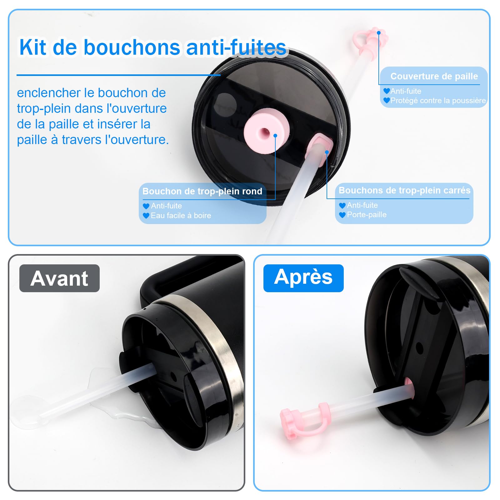 8 Pièces Accessoires Stanley Cup, Bouchons De Paille En Silicone