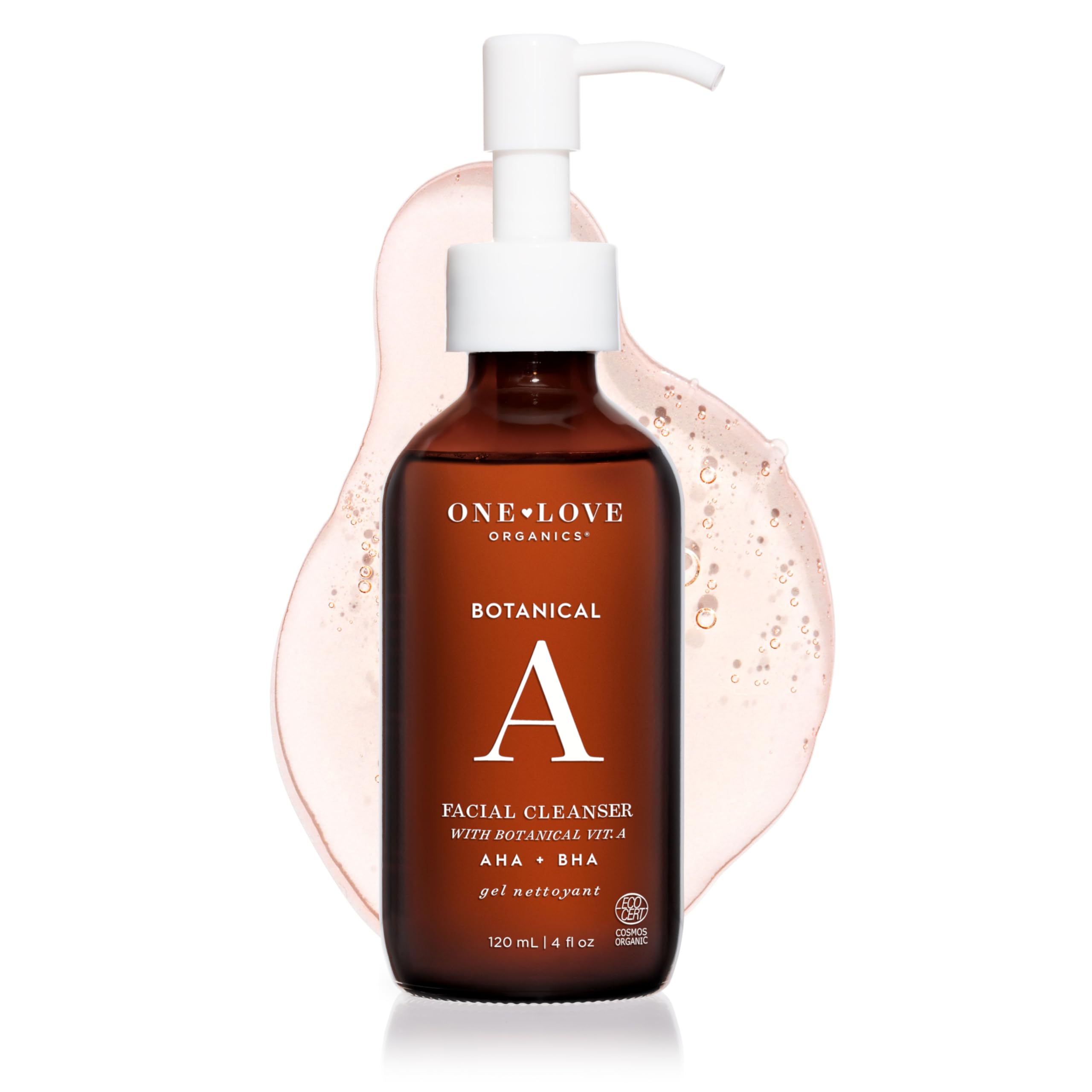 Botanical A Facial Cleanser – Gentle AHA BHA Exfoliating Gel Cleanser for Smoother, Clearer Skin, Certified Organic & Cruelty Free 4oz