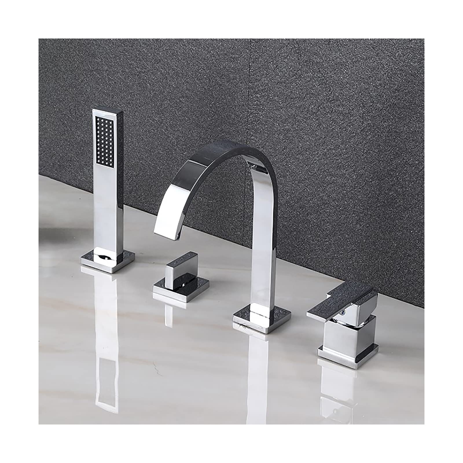 Robinet cascade de bain avec douche à main mitigeur baignoire sur gorge 4 trous