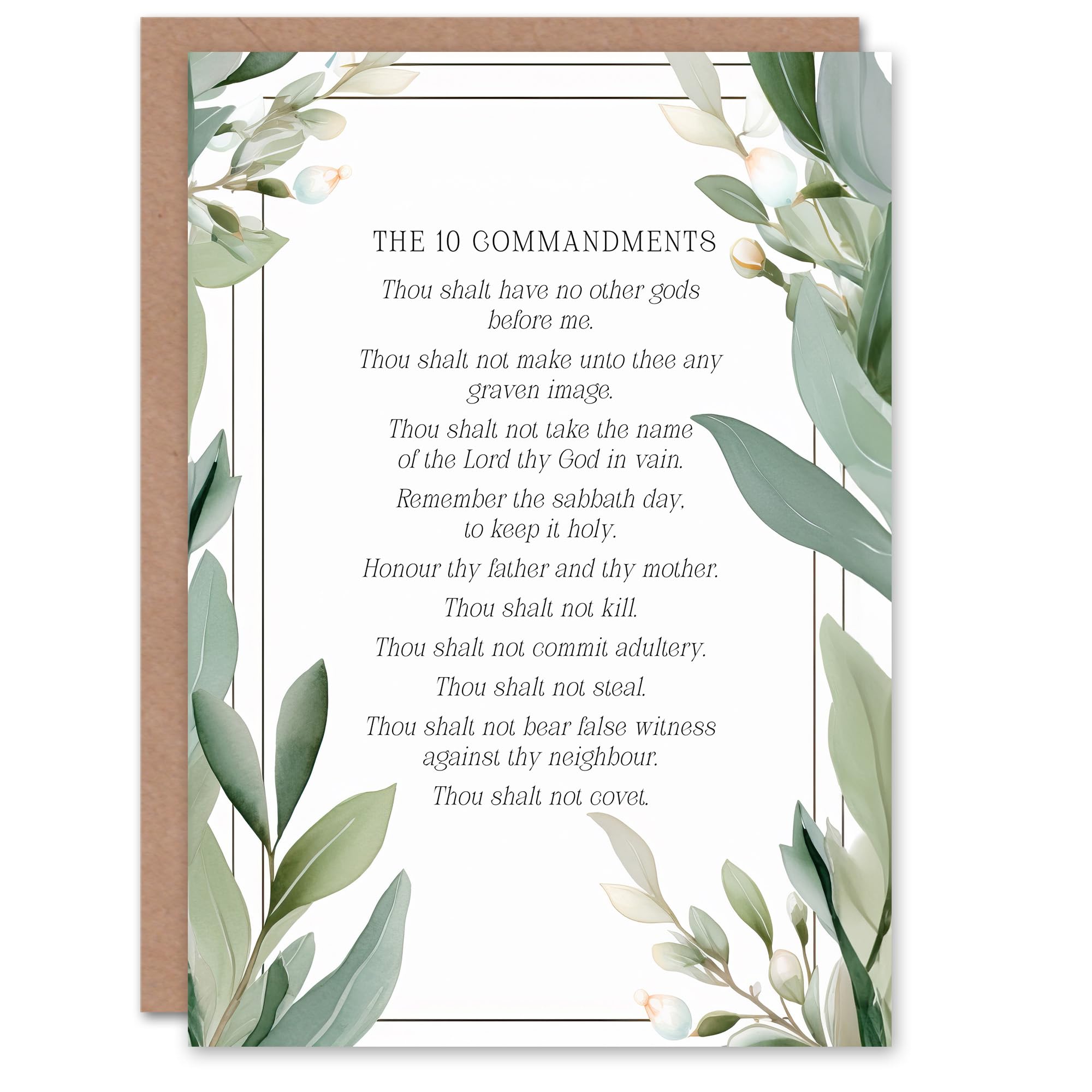 Artery8 Christian Birthday Card The 10 Commandments Old Testament Green Floral Blank Card For Him Or Her