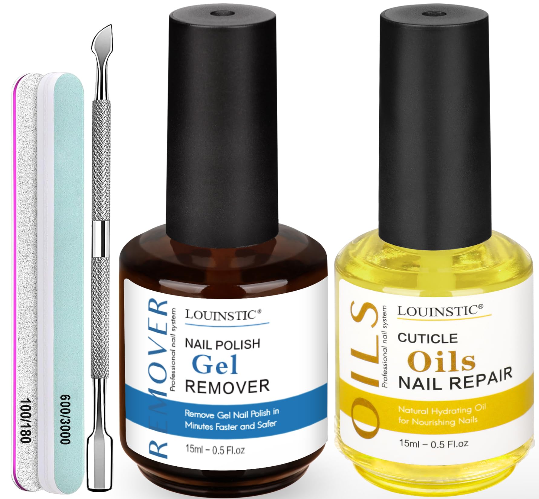Gel Nail Polish Remover, Cuticle Oil & Removal Tools Kit – 2 x 0.5 Fl.Oz 1PC Gel Nail Remover & Cuticle Oil & Manicure Tools x3