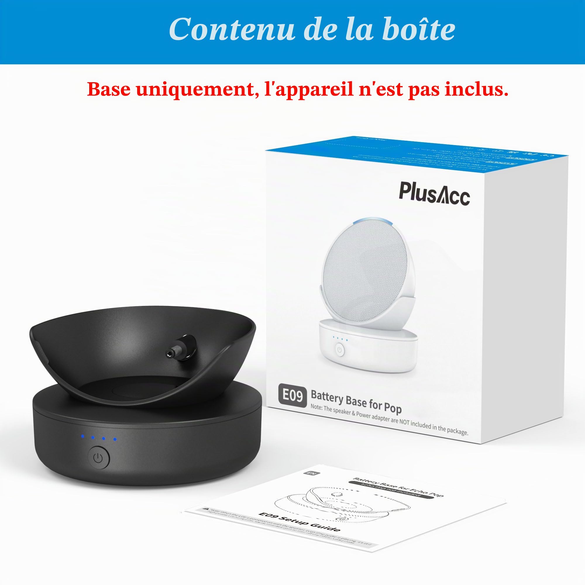 PlusAcc Batterie pour POP - Station de batterie portable pour salon, cuisine, chambre à coucher, extérieur - Pour Google Nest POP (sans haut-parleur) - Noir