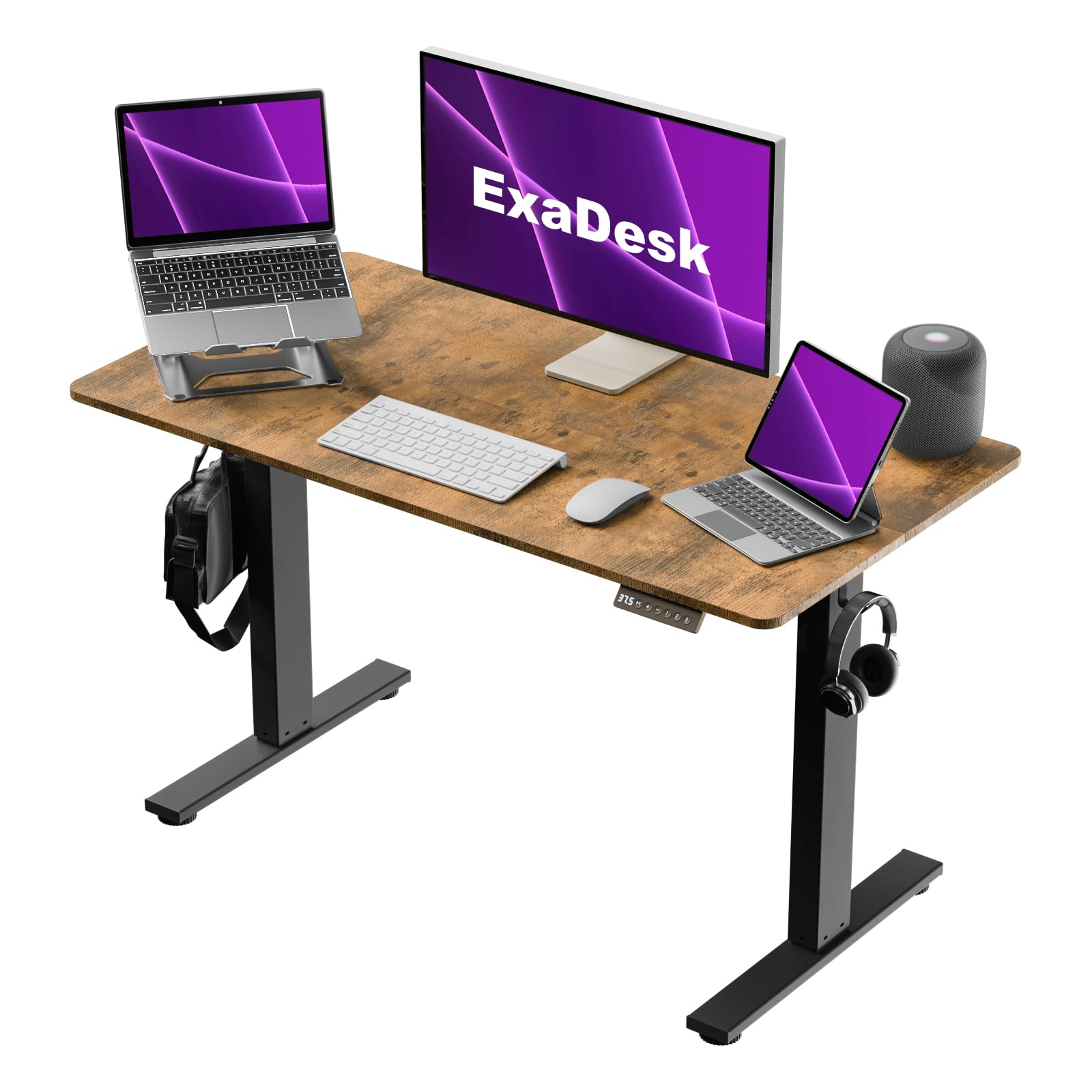 ExaDesk 40 * 24 Inches Electric Standing Desk, Adjustable Height Sit Stand Up Desk with 3 Memory Presets, Motorized Home Office Computer Gaming Workstation Desk, Rustic Brown