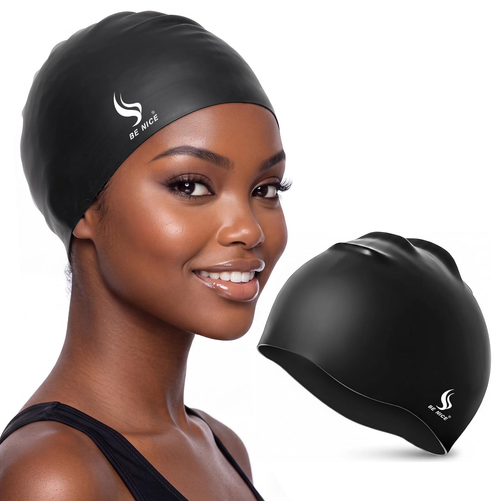 Swim Cap Set for Women Men Durable Silicone Swimming Cap for Adult with Nose Clip and Ear…