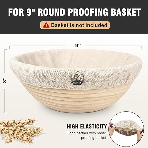 Miniatura 5 de WALFOS Paño de revestimiento para cesta de pan, 9 pulgadas redonda a prueba de pan, forro de tela, cubierta de cesta de masa para hornear, tela de