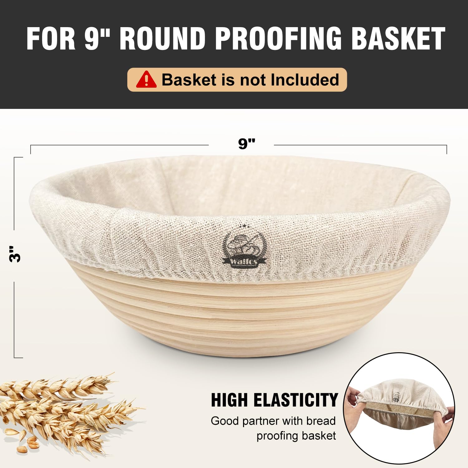 WALFOS 6 Packungen Brotkorb-Auskleidung, 22,9 cm, rund, Brotgärkorb, Stoffeinlage, Backteigkorb, Abdeckung, natürliches Rattan, Banneton-Gärkörbchen