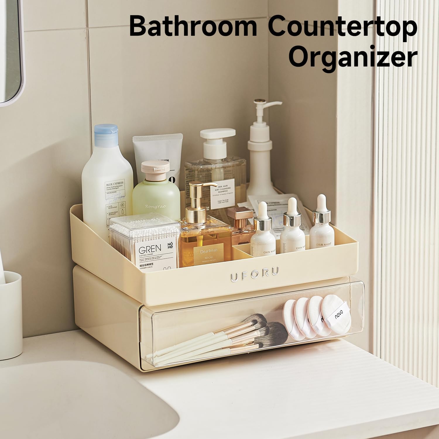 Desk Organizer with 6 Compartments, 2 Tier Stackable Storage Drawers Plastic Makeup Storage, Office Desk Storage Box, Stationary Sorting Helper