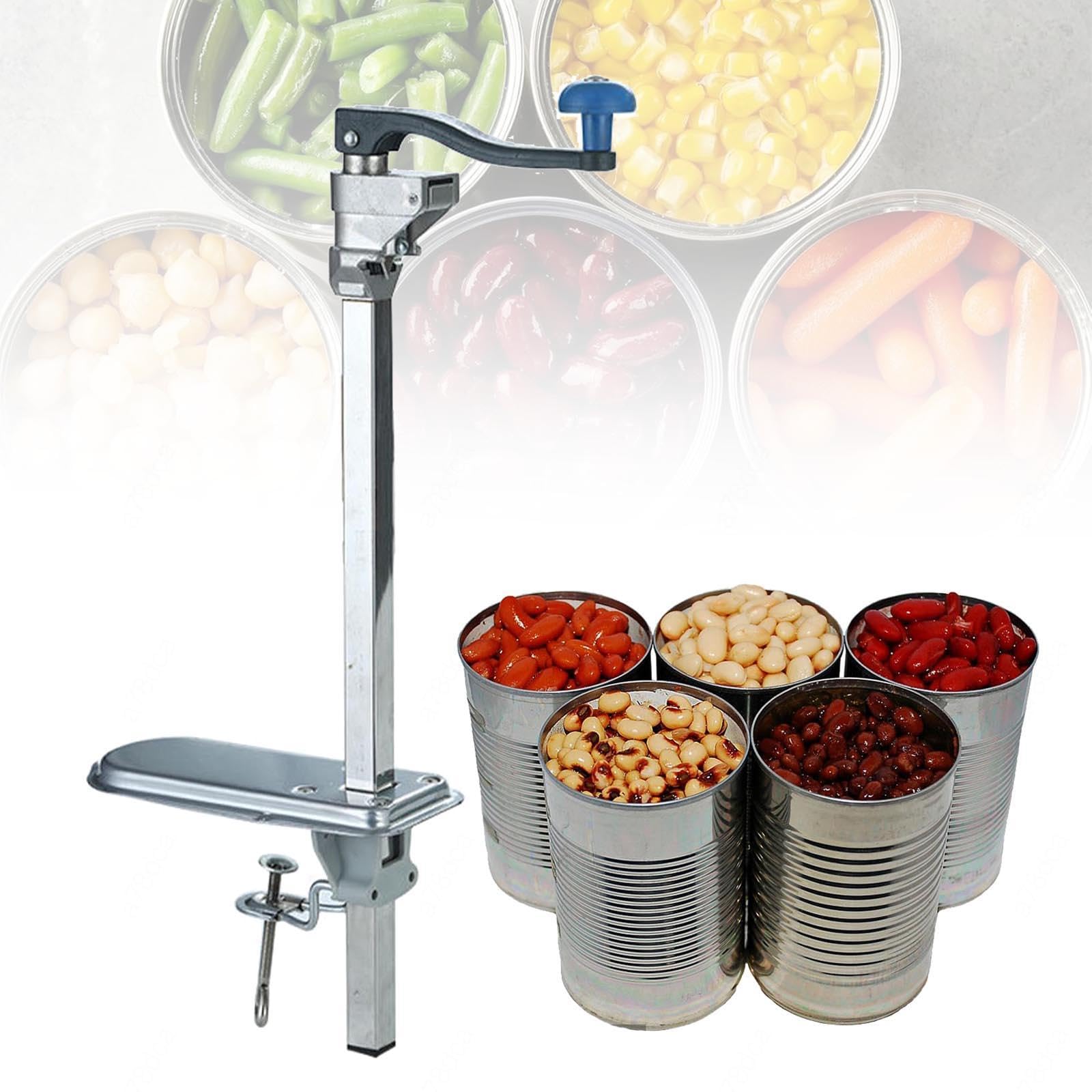 Abrelatas manual, abrelatas giratorio de mesa, acero inoxidable 304 resistente, mango ajustable, base extraíble en forma de U para restaurante, bar, hotel, hogar
