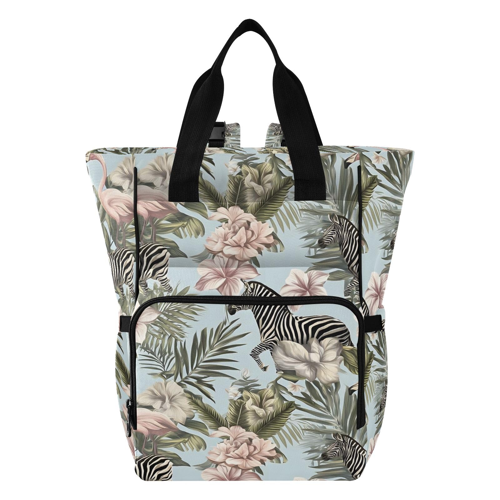 Mnsruu Ffyy6_tropical_jungle_themed_decorative_pattern_featuring_zebra_ab256bc0-34b2-42b9-9aef-f7c66c4fa2de Borsa per pannolini per bambini zaino grande borsa impermeabile da viaggio borse per