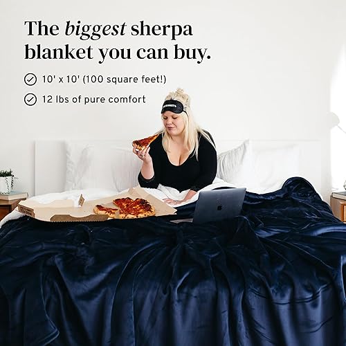 Miniatura 5 de Big Blanket Co Manta Sherpa Stretch a cuadros azules  Sumérgete en la mejor manta Sherpa  Manta de 10 x 10 pies  Manta enorme perfecta para toda la