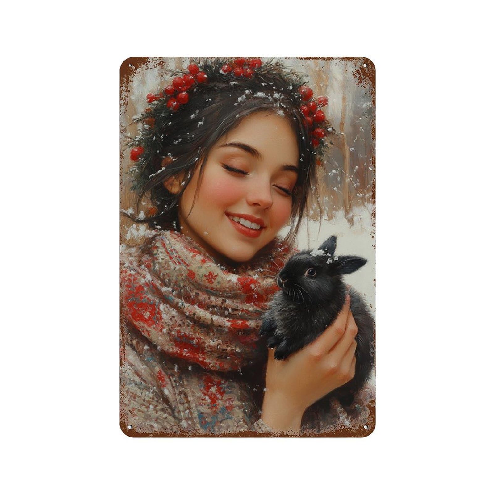 Garage Style Winter Wonderland Rabbit-1 Distressed Metal Wall Sign 11.8"x7.9", Shabby Chic Decor for Bar And Workshop