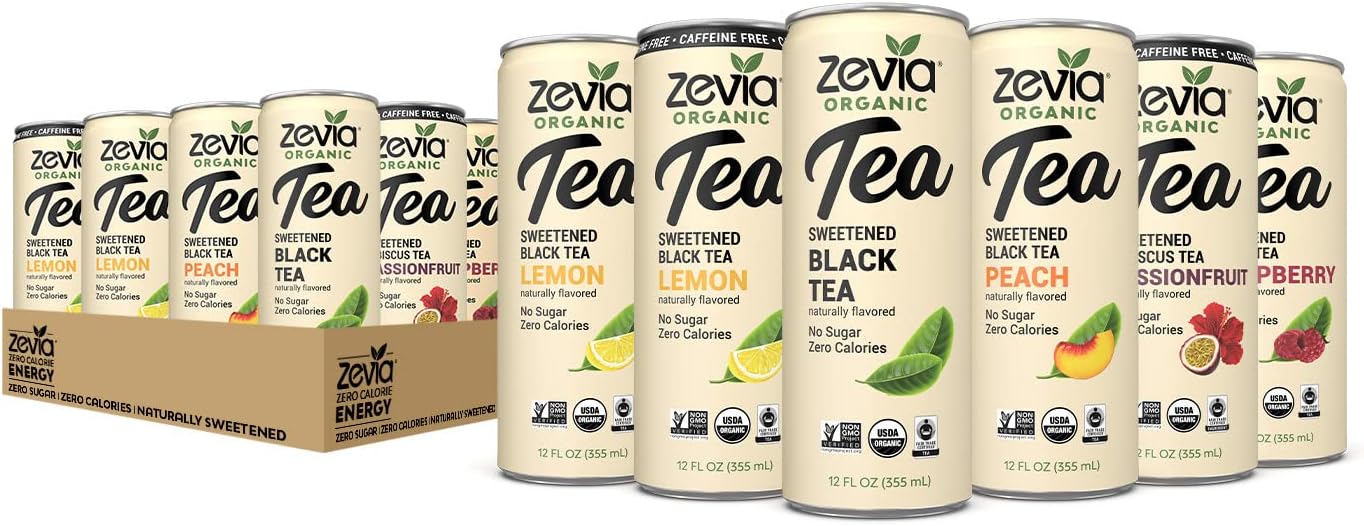 Zevia Organic Sugar Free Iced Tea, Sampler Pack, 12 Ounce Cans (Pack of 12)