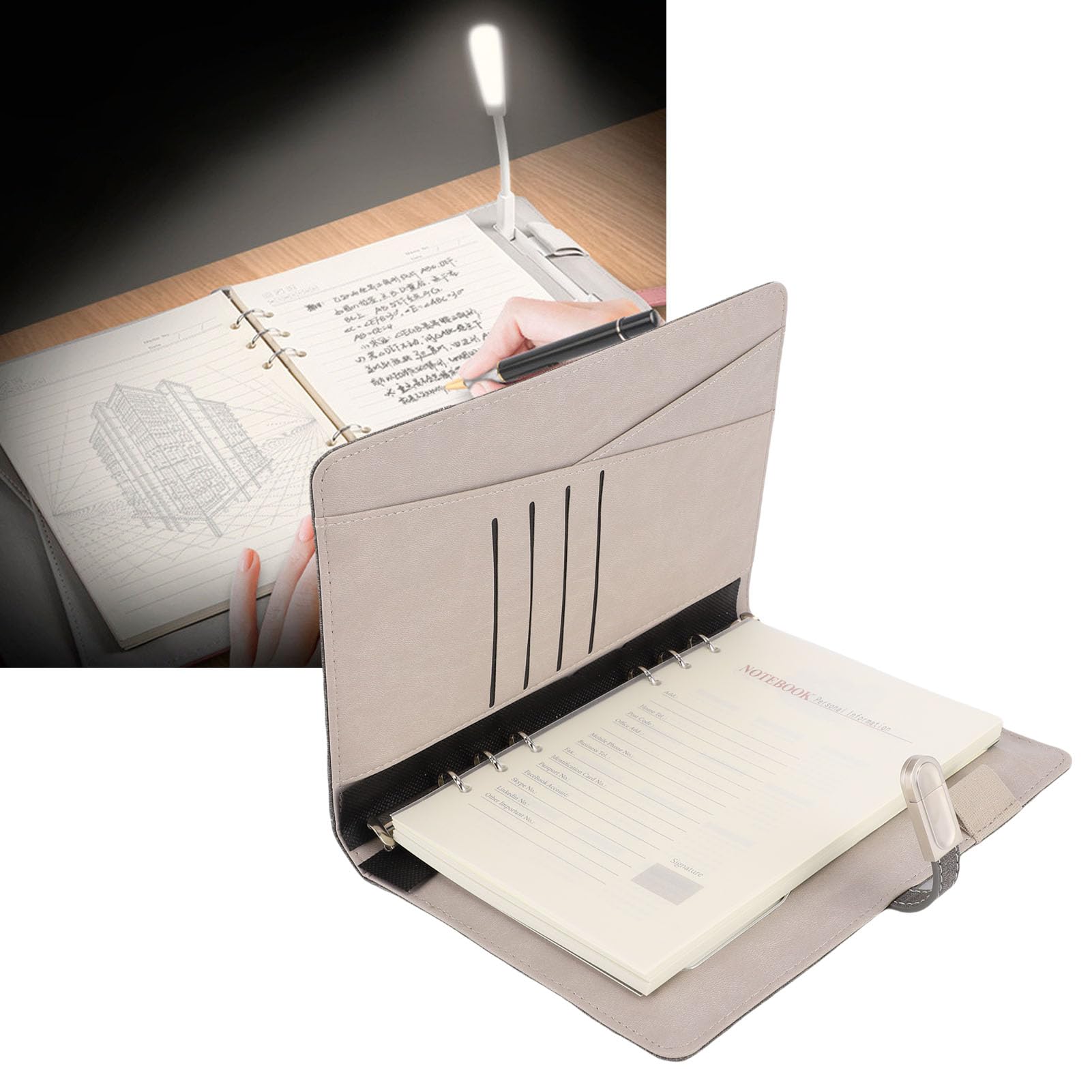 Fockety Quaderno Smart Business, 160 pagine, portatile, con disco, lampada e registrazione audio, caricabatterie wireless da 15 W, agenda intelligente compilabile per la scuola