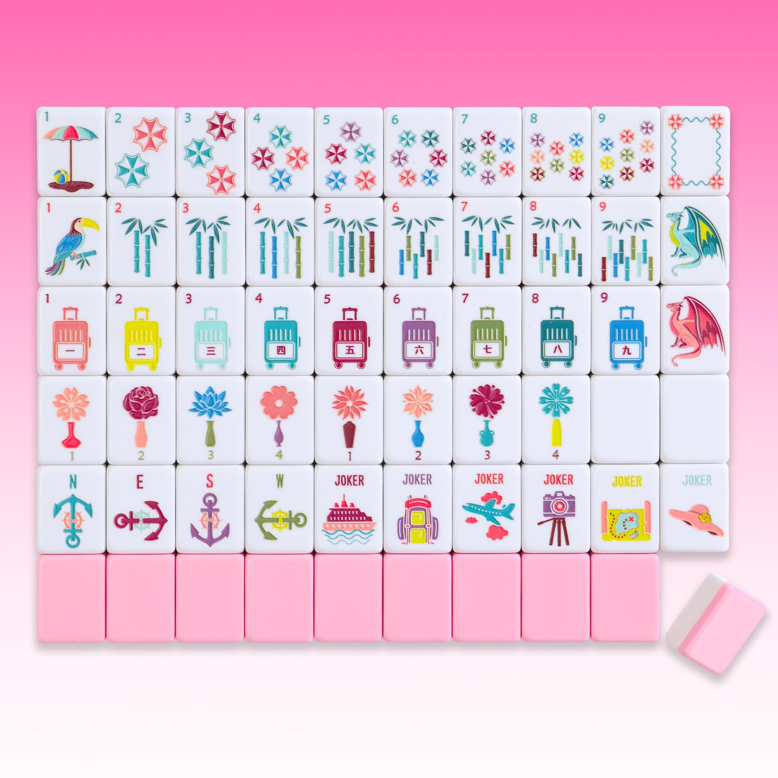 My Mahjong Trove 160 Pink Engraved American Mahjong Game Set with Carrying Bag and Accessories, 1.2’’ Mahjong Tile Set