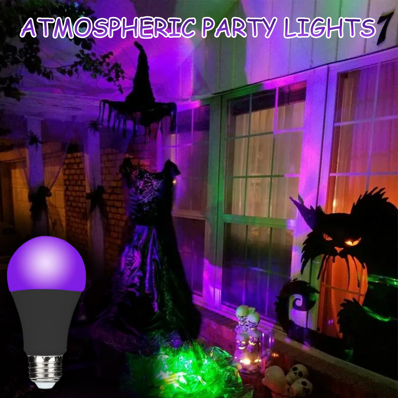 Żarówka UV z czarnym światłem, E27, 10 W, czarna żarówka, 385-400 nm UVA, oświetlenie UV na imprezę Halloween, do piwnicy, dyskoteki, klubu (2 sztuki białe)