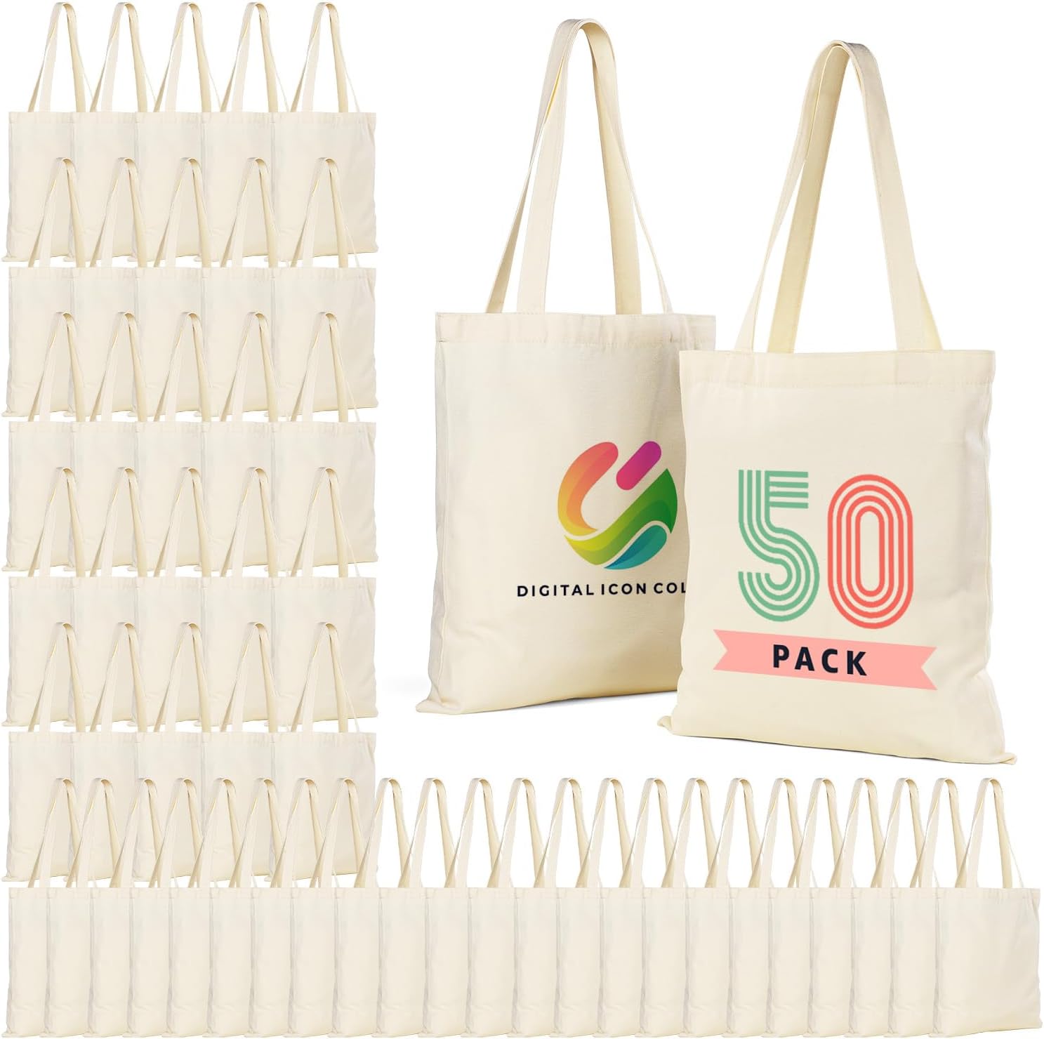 Lzerking 50/120 Pack Canvas Tote Bag Bulk for Business or Group, 13x15 Inches Blank Tote Bags for Sublimation