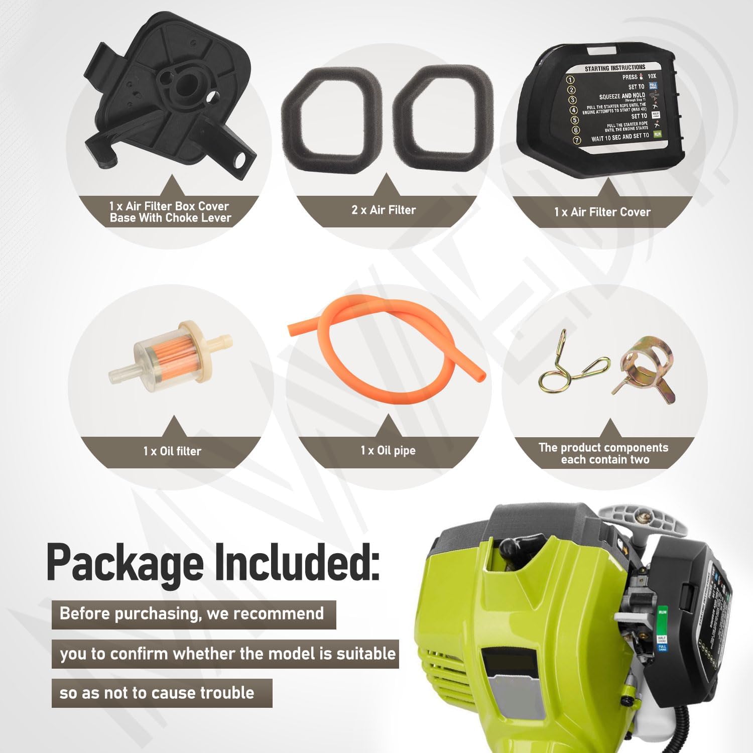 308649003 307191001 5687301 Air Filter & Cover Compatible with Ryobi RY251PH RY252CS RY253SS RY254BC 25CC 25.4cc String Trimmers Tune-Up Kit/Gas String Trimmer