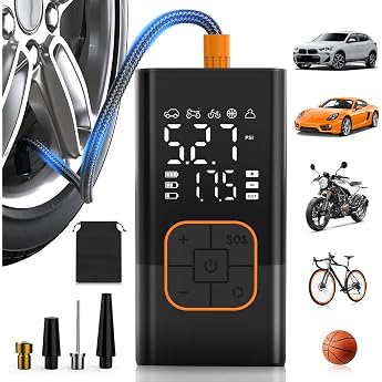 Elektrische Luftpumpe Kabellose Elektrische Reifenpumpe & Fahrradpumpe mit Digitalem Manometer 150 PSI Dualwertanzeige LED-Leuchte Tragbarer Fahrradpumpe f r Auto/Fahrrad/Motorrad/Ball