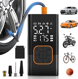 Gonfleur Pneus Voiture sans Fil, Compresseur à Air Portatif avec Manomètre Numérique (150 PSI), Double Affichage, Batterie Rechargeable, Lampe LED, Pompe a Velo pour Voiture, Moto, Vélo, Ballon