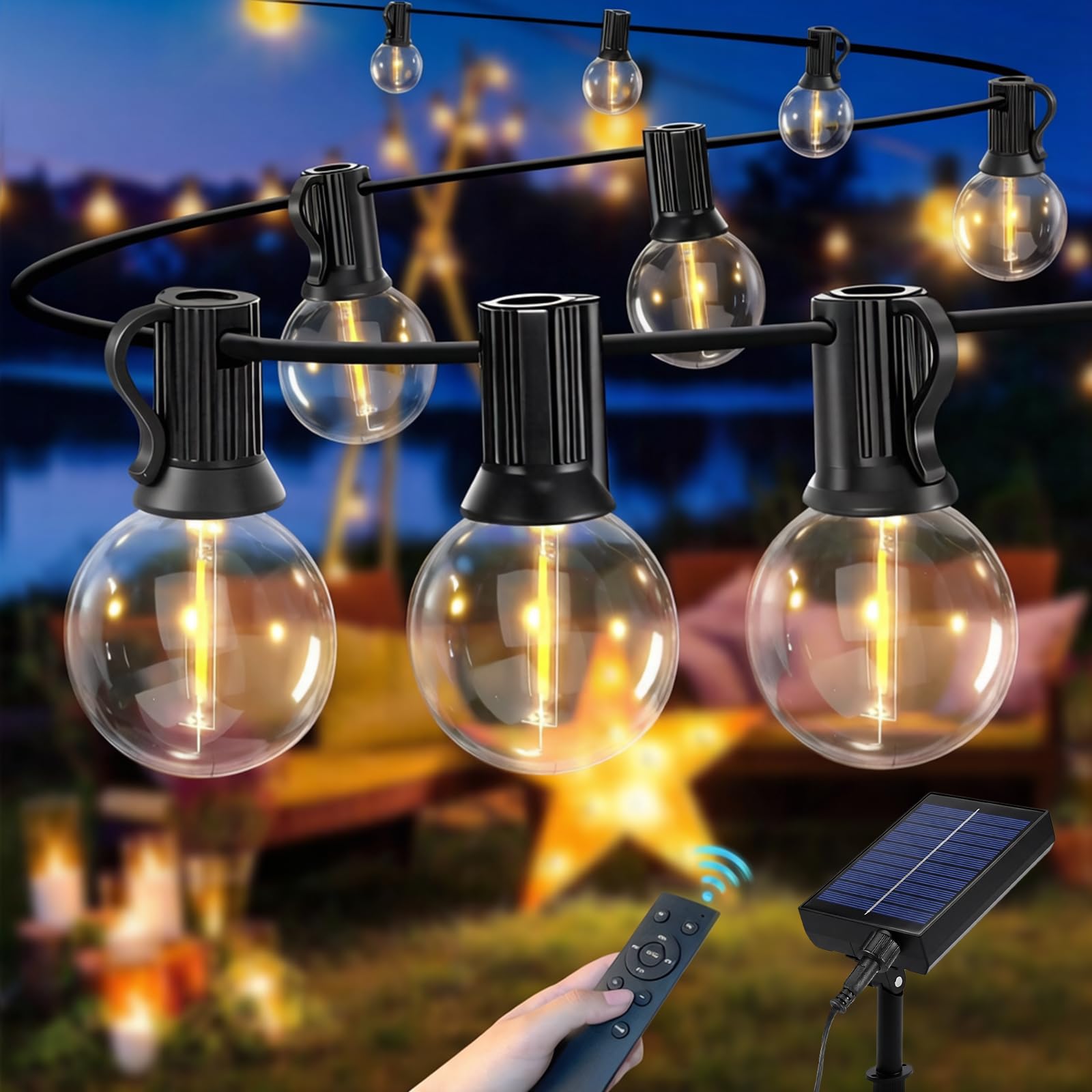 Sprifityy Catena Luminosa Esterno Solare,Catena Luci Luminosa Esterno Giardino,con Telecomando Lampadine G40 Dimmerabile,IP44 per Giardini Terrazze Balconi,Luce Calda Lampadina (16 m)