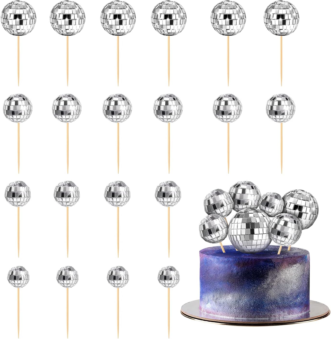 36 PCS Disco Ball Cake Topper for 70s Disco Party, 6/5/4/3