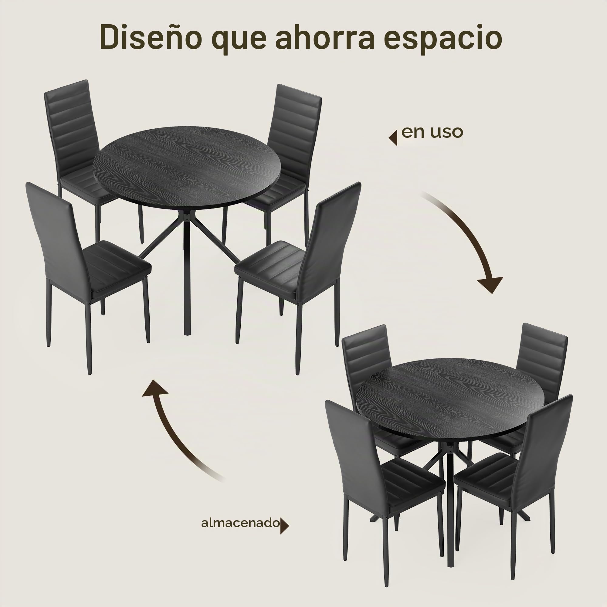 Xbro Conjunto Mesa y 4 sillas de Comedor，Mesa de Comedor Redonda para Comedor Cocina Salón, Estructura Resistente para Espacios Pequeños y Grandes, Negro