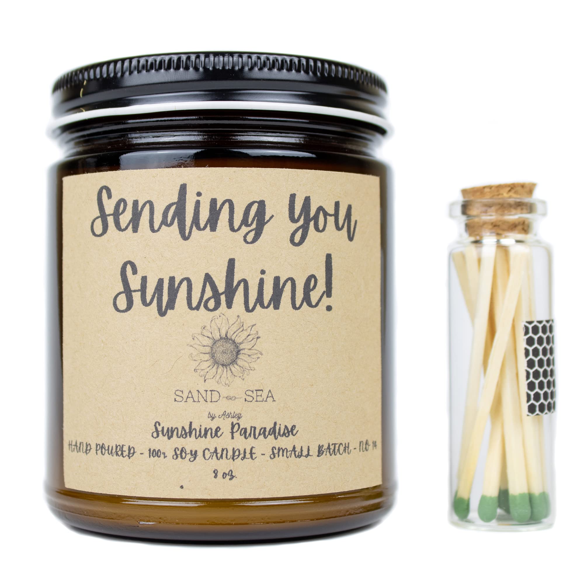 Sand & Sea By Ashley Sending You Sunshine Scented Handmade Soy Candles Vegan - Best Friend Gifts For Women Unique - Birthday Gifts For Friends Female - Thinking Of You Gifts For Women Mothers Daughter