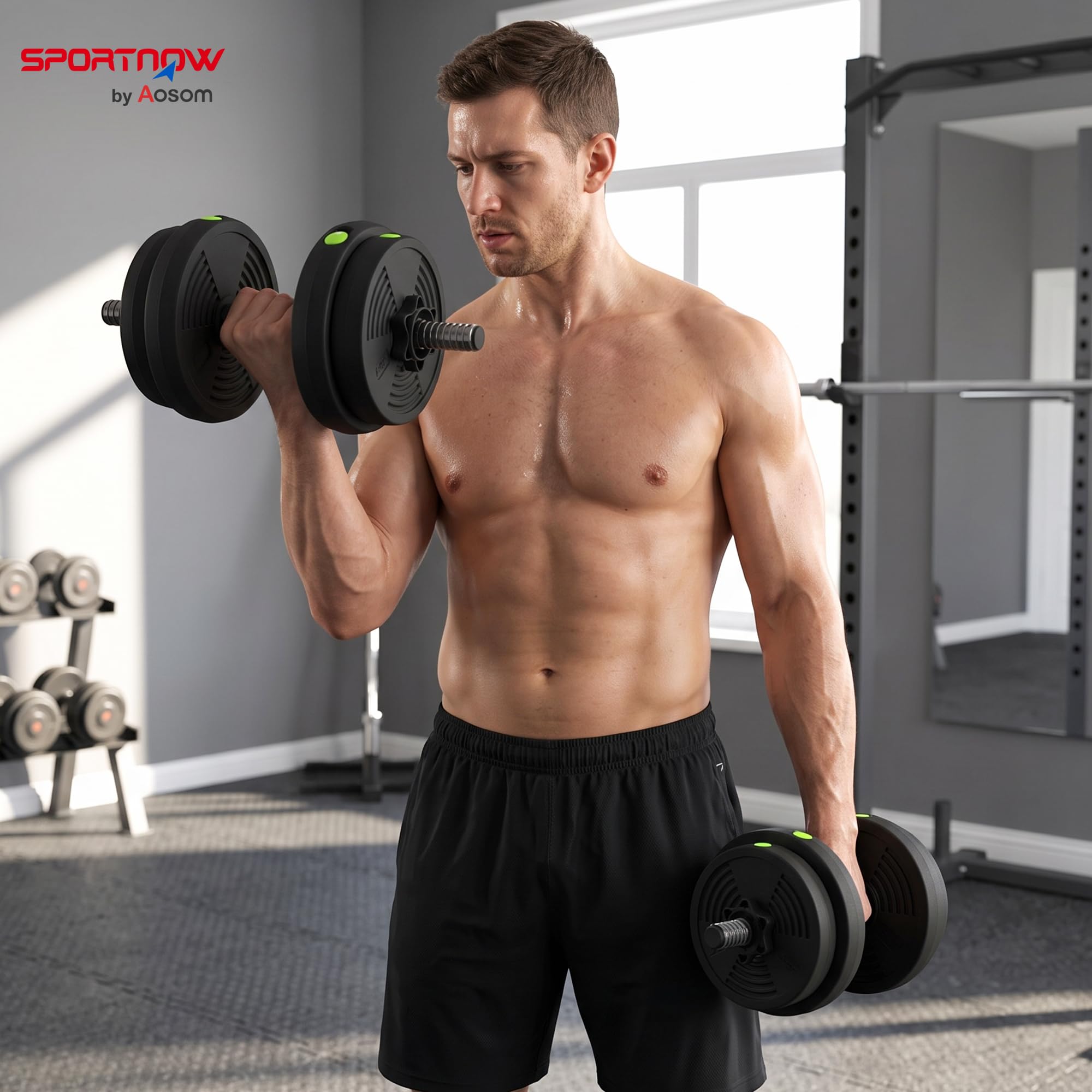SPORTNOW Set di manubri regolabili 2 in 1, 15 kg a 30 kg, set di manubri con barra di collegamento e impugnatura antiscivolo, manubri e manubri per uomini e donne, esercizio fitness, casa palestra