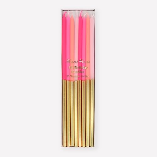 Meri Meri Velas de mezcla rosa bañadas en oro (paquete de 16)