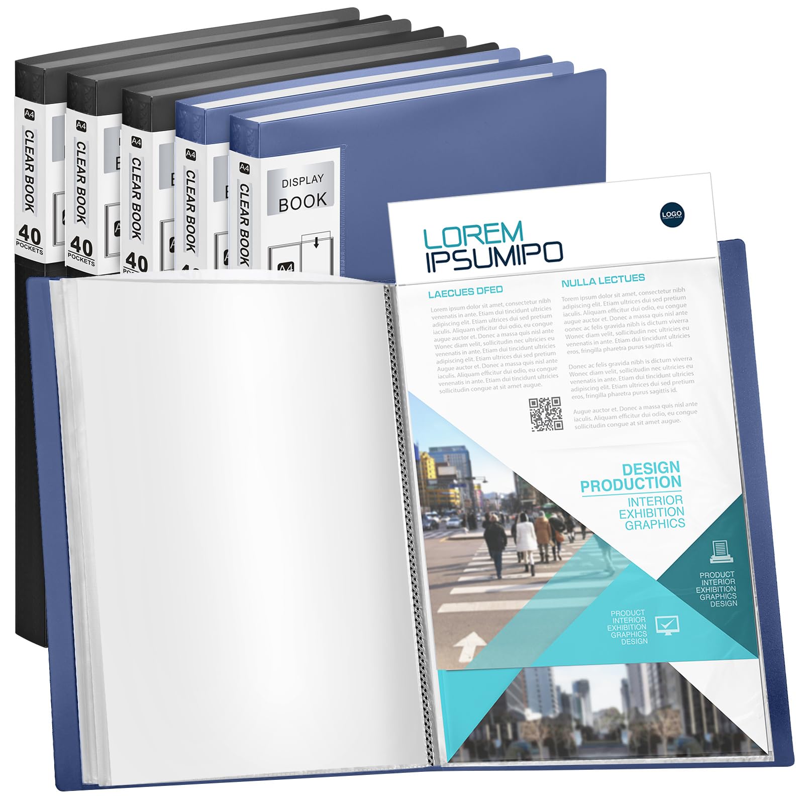 Marspark 6 Pcs Binder with Plastic Sleeves 40 Pocket Art Portfolio Presentation Book Binder Large 8.5 x 11 Inch Art Portfolio Folder with Clear Sheet Protector Display 80 Page (Black,Blue)