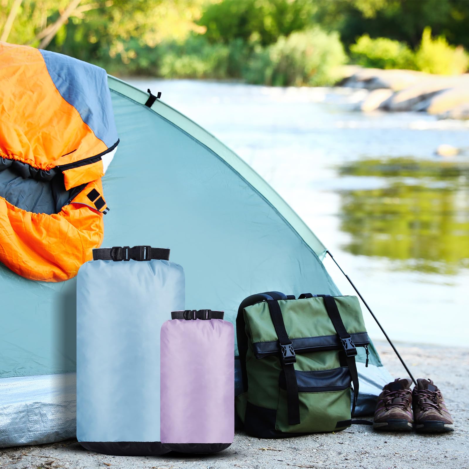 Set de 6 Sacs Étanches Légers pour l'Extérieur Sacs Hermétiques Portables de 35 L, 20 L, 15 L, 10 L, 5 L, 3 L pour Kayak Camping Randonnée(Couleur Macaroni)