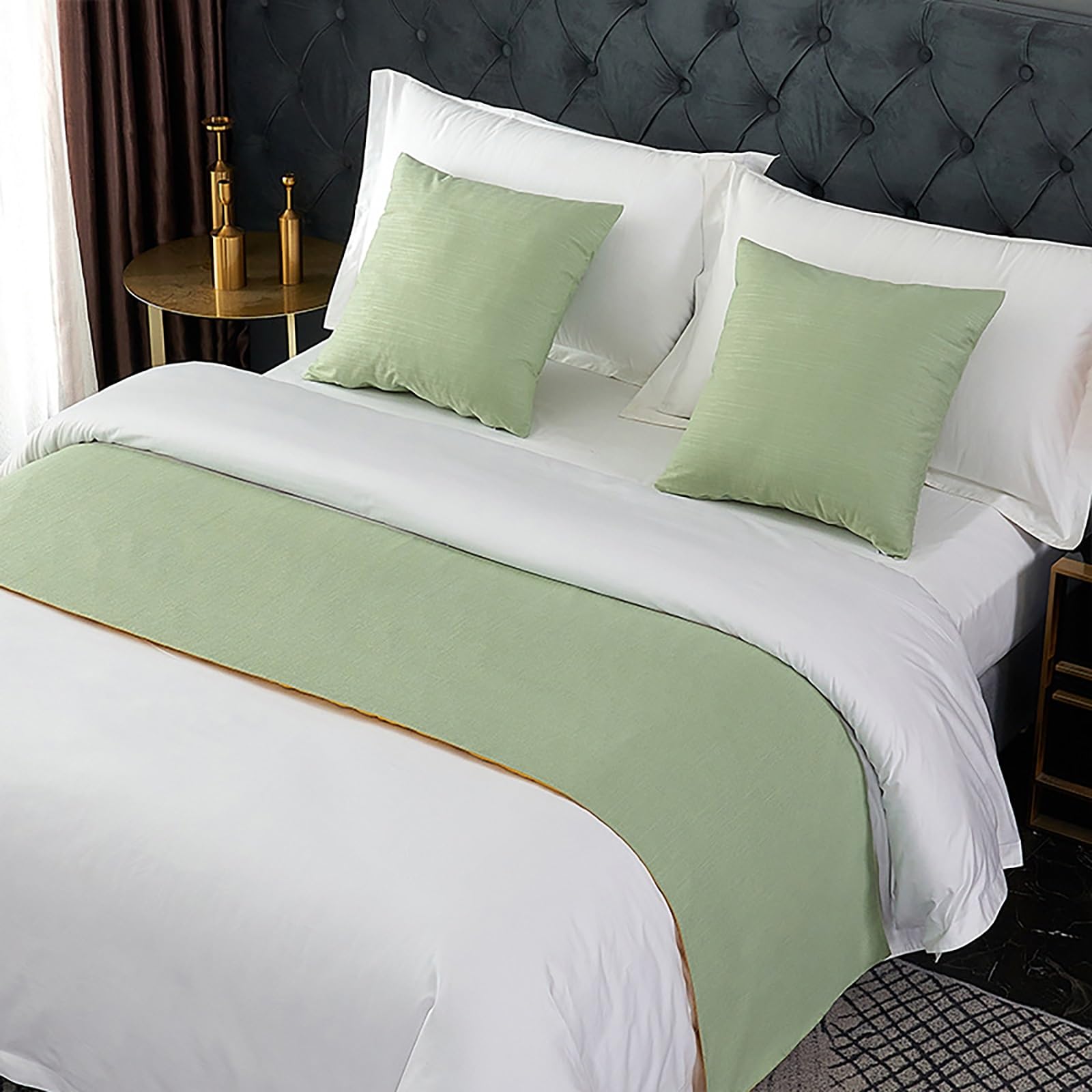 LRUPVEG Bed Runner, Twin, Queen, King, Modern Light Luxury Hotel Bed End Scarf For King Size Bed Solid Color Smooth Comfort Bed Runners & Scarves(Green,50 * 180cm for 120cm Bed)