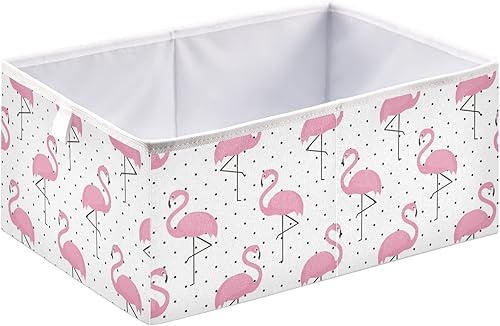 CaTaKu Contenedores de almacenamiento rectangulares de tela con lunares de flamenco rosa para organización, cubos de almacenamiento rectangulares