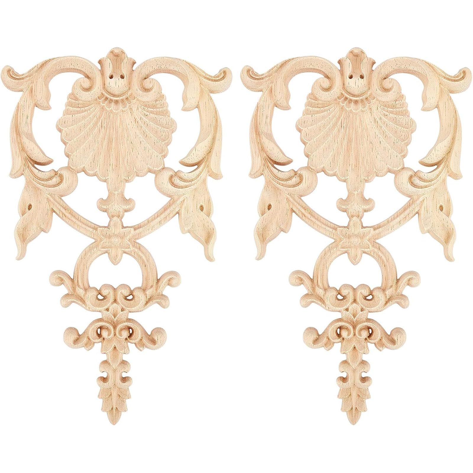 2pcs Decorative Corner Onlays Wardrobe Furniture Appliques Unpainted Wooden Carving Decals Wood Appliques Wood