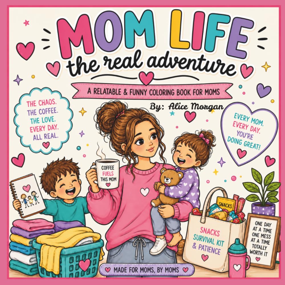 MOM LIFE The Real Adventure: Colouring Book for Moms. Funny, Relatable Mom Life Pages. Stress Relief, Self Care & Relaxation Adult Colouring Book