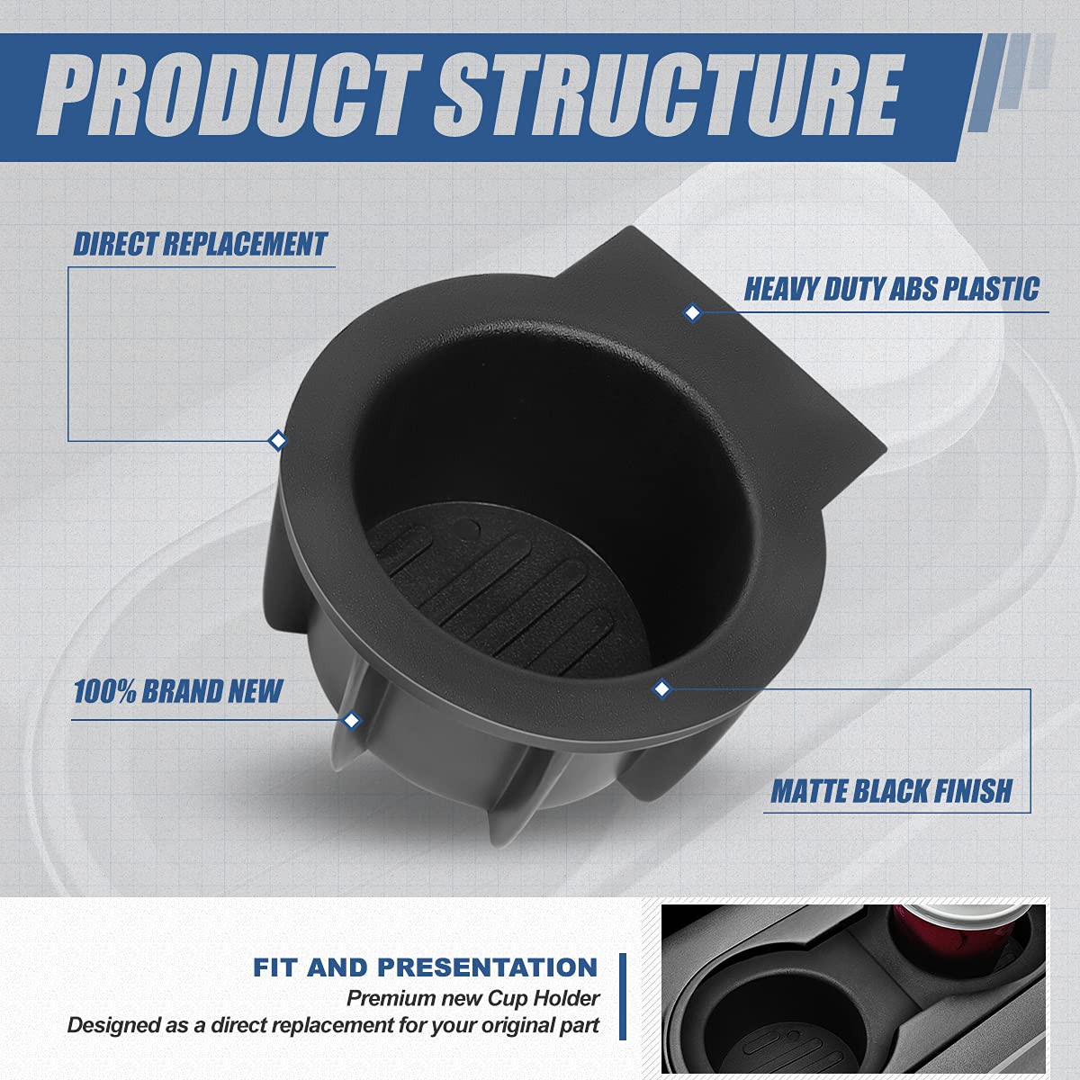 Auto Dynasty 2pcs Front Center Floor Console Cup Holder Inserts Replacement for Ford Expedition F150 Lobo Lincoln Mark LT Navigator