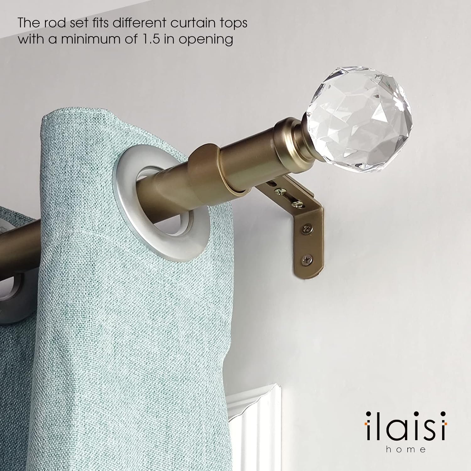 Luxury Gold Decorative Single Curtain Rod Set with Crystal-clear Faceted Finials, 72-144 in, Standard Single Drapery Rod for 1 Pack, 1-1/8 in diameter, Adjustable Length