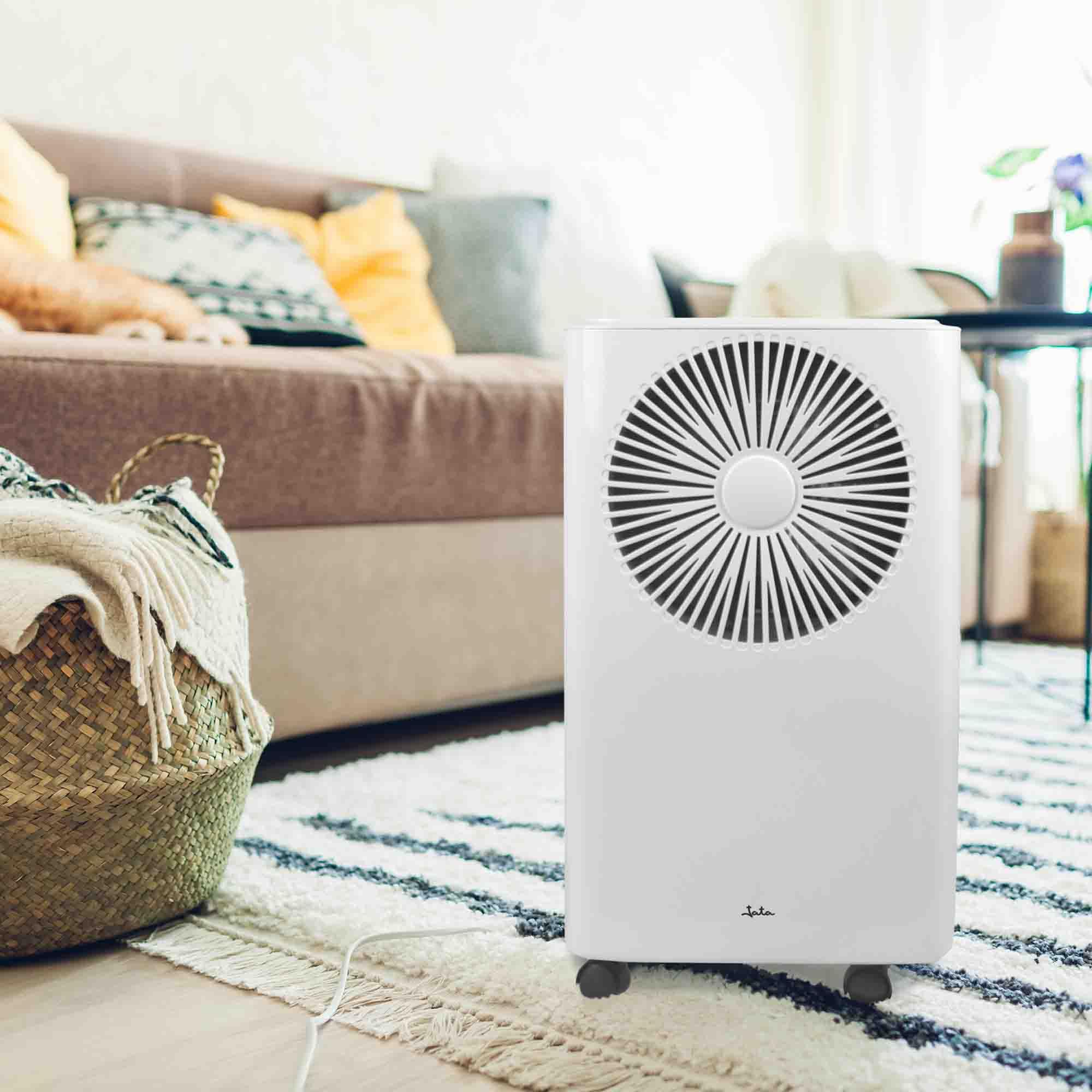 JATA JEHU2413 - Deshumidificador 12L/día para 15 m², Depósito 2L, 42 dB, Temporizador 24h, Control Humedad 40-80%, Drenaje Continuo, Deshumidificador Silencioso, 210W