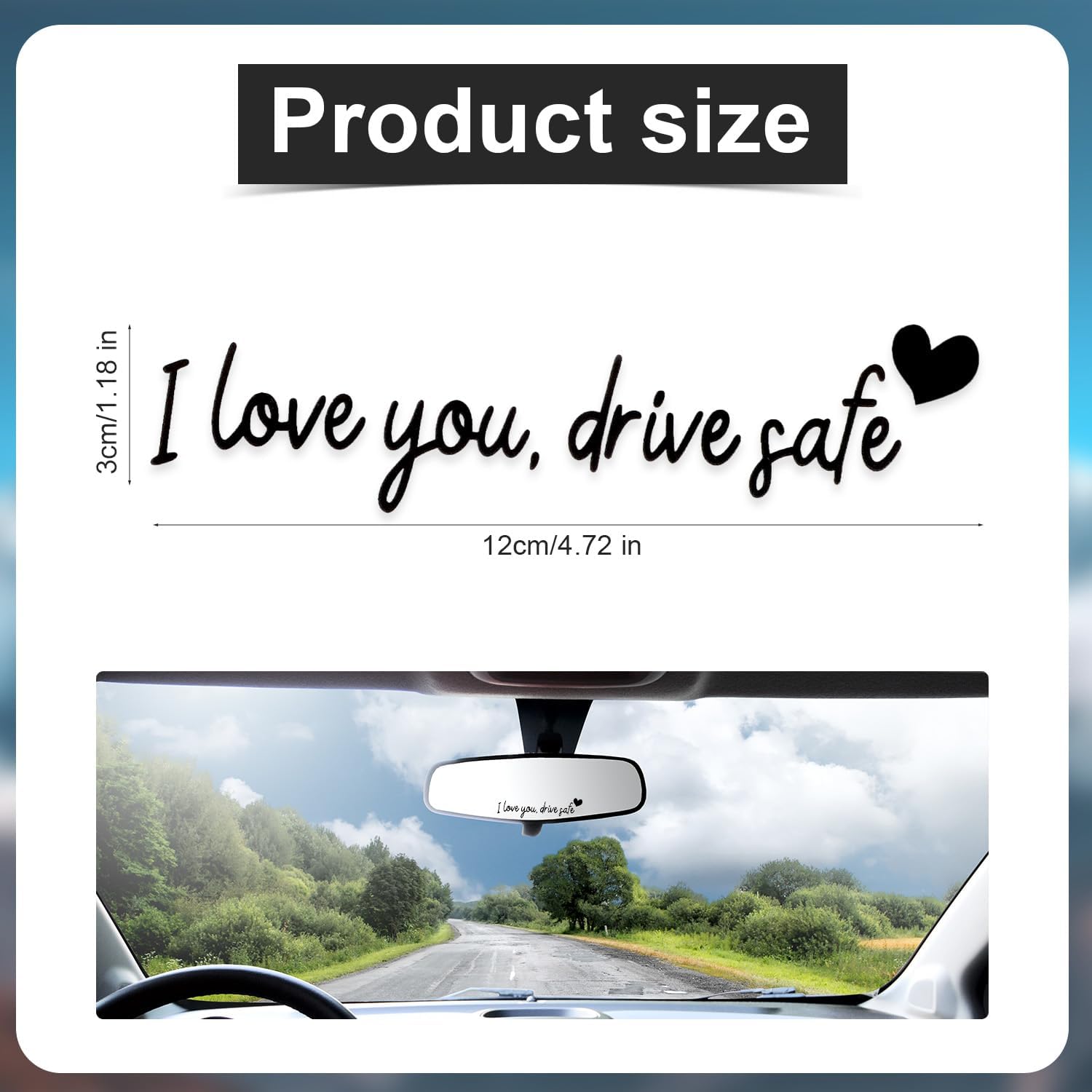3pcs I Love You Drive Safe Mirror Stickers, Stylish Car Drive Safe Rear View Mirror Decals with Hearts Car Driving Stickers Automotive Accessories for Automobile (All Black)