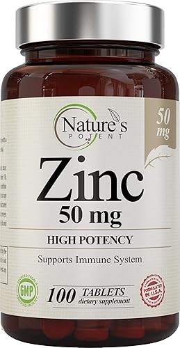 Suplemento de zinc de 50 mg alta potencia - Sistema de apoyo inmunológico de zinc natural óxidocitrato 100 comprimidos fabricado por Natures Potent Suplemento de zinc de 50 mg alta potencia - Sistema de apoyo inmunológico de zinc natural óxidocitrato 100 comprimidos fabricado por Natures Potent