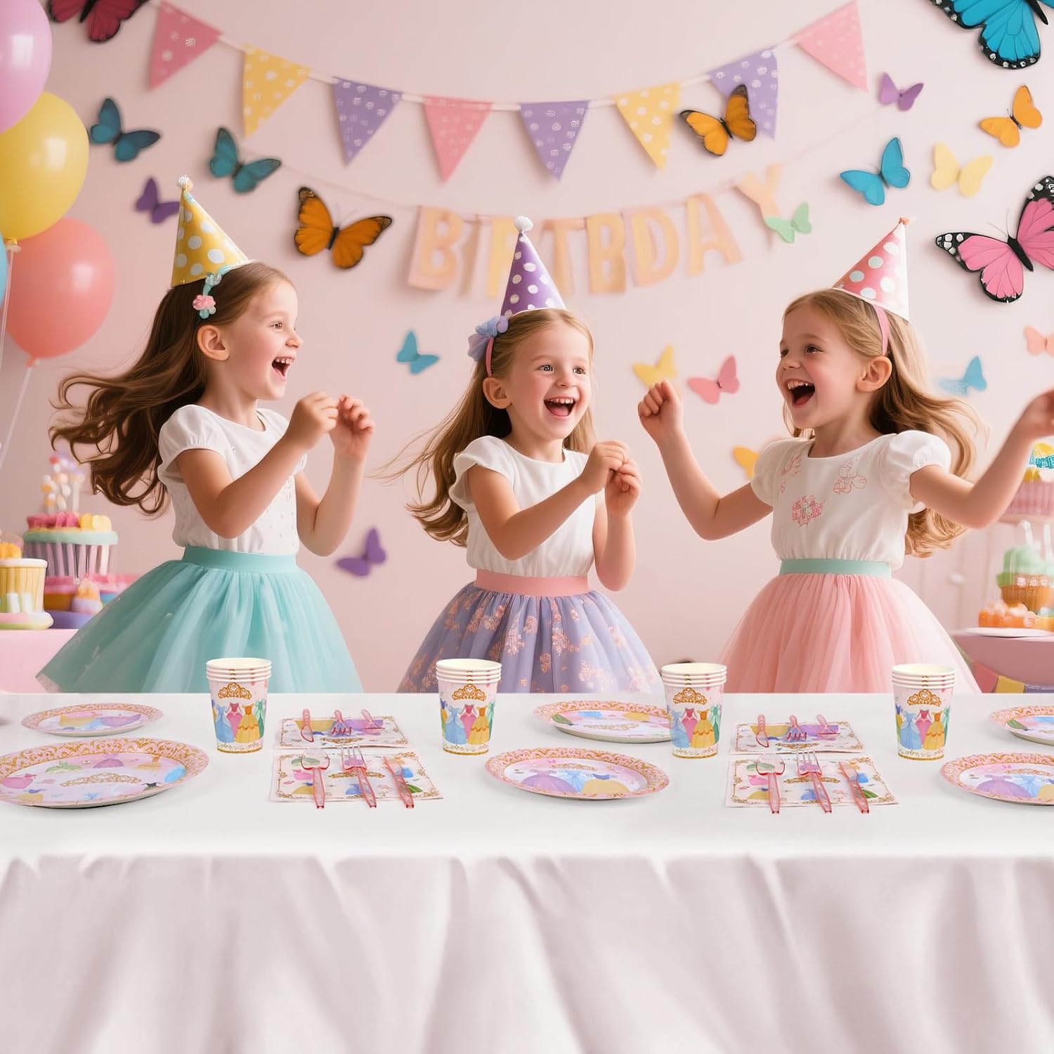 350PCS Princess Paper Plates Napkins, Princess Themed Birthday Party Decorations Pink Party Supplies Disposable Dinnerware Set Plate, Utensils, Cup, Napkin, Tableware Set, Serve 50 Guests