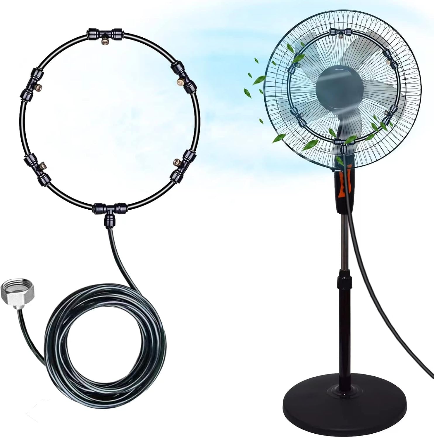 Out of doors spray fan package, for cool courtyard breeze, water mist spray for out of doors cooling, 26.25-foot (8-meter) spray line + 5 brass spray nozzles + brass adapter (3/4) appropriate for any out of doors fan