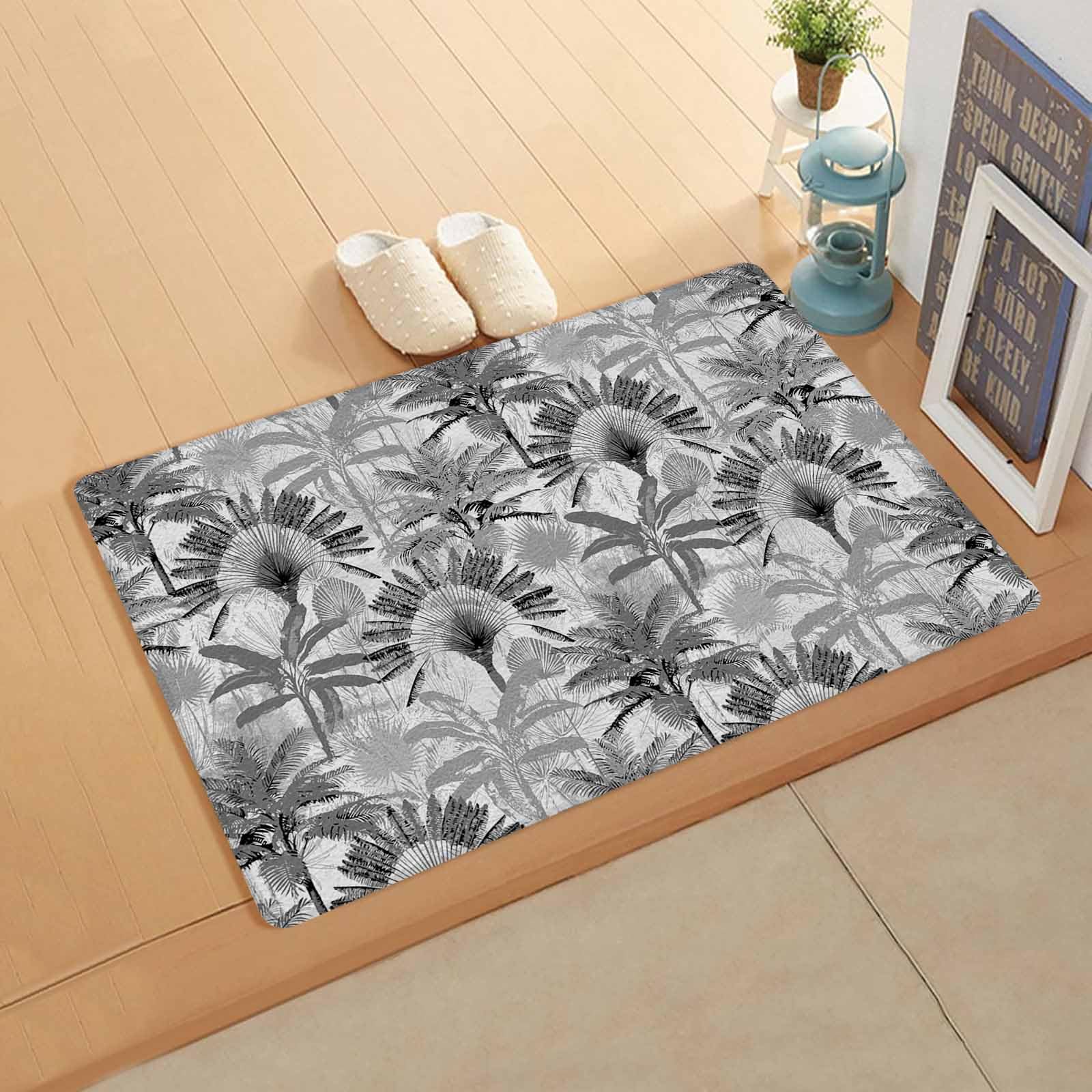 Grey Tropical Leaf Antifatigue Kitchen Bath Door Mat Cushioned Runner Rug,Washable Welcome Floor Sink Mat,Waterproof & Non-Slip Kitchen Standing Doormat,Summer Palm Coconut Tree Coastal Beach 20