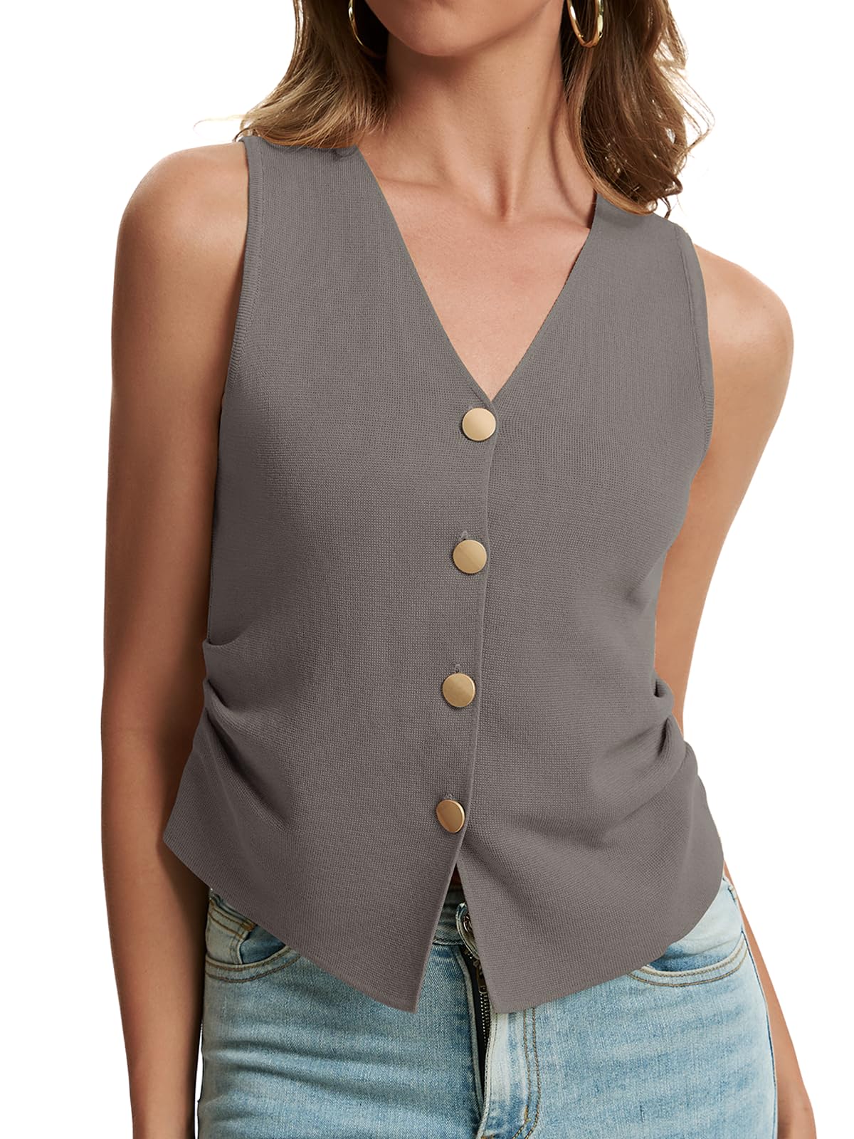 Sweater Vest Women Dressy Button Up Knit Sleeveless Tank Tops Work Business Casual Outfits Summer