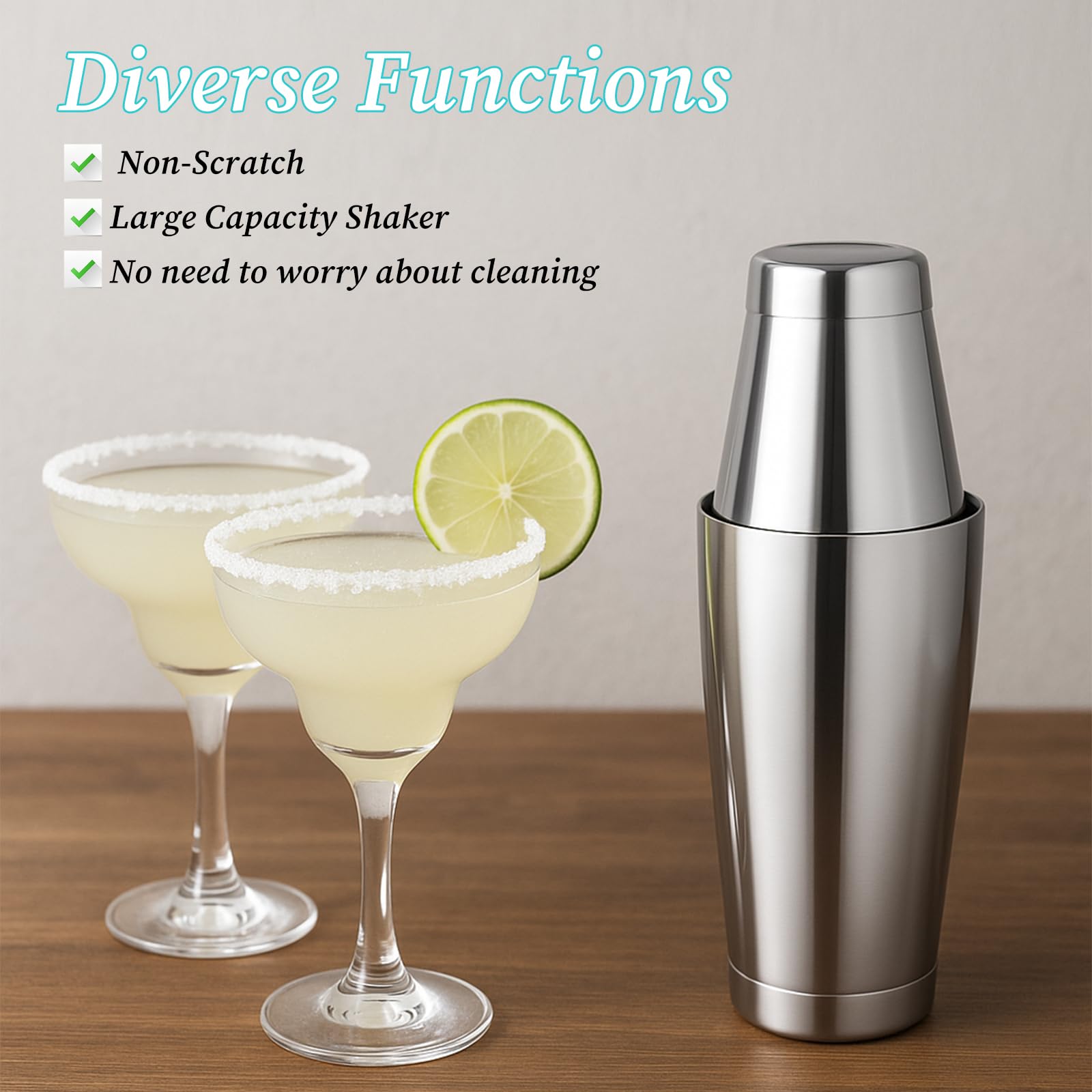 JJUNW Boston Lot de 8 shakers à cocktail professionnels en acier inoxydable avec shaker de 532 ml et 710 ml (argenté)